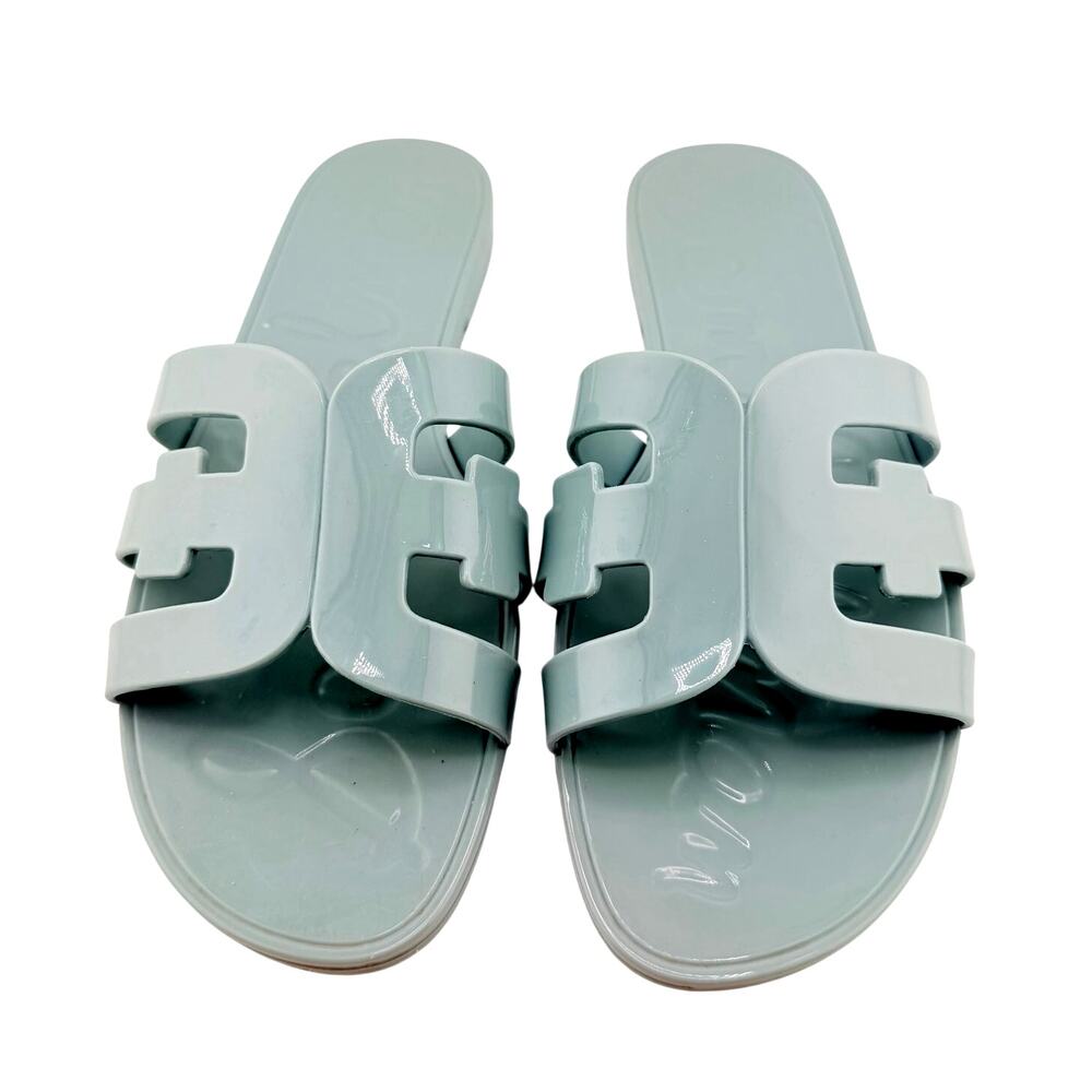 Sam Edelman Bay Jelly Slide Sandals Glossy Tide Blue Cut Out Straps Size 9M